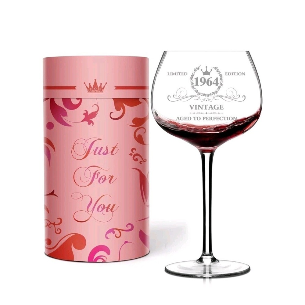 Vintage 1964 Engraved Wine Glass 61st Birthday Gift for Women 16oz Crystal